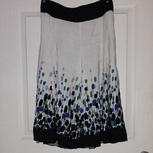 Emma James A-Line Skirt with Black, White, and Blue Pattern